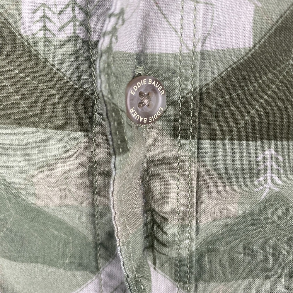 Eddie Bauer Mens Green Short Sleeve Baja Tent Print Button Down Shirt Size L - Picture 11 of 16
